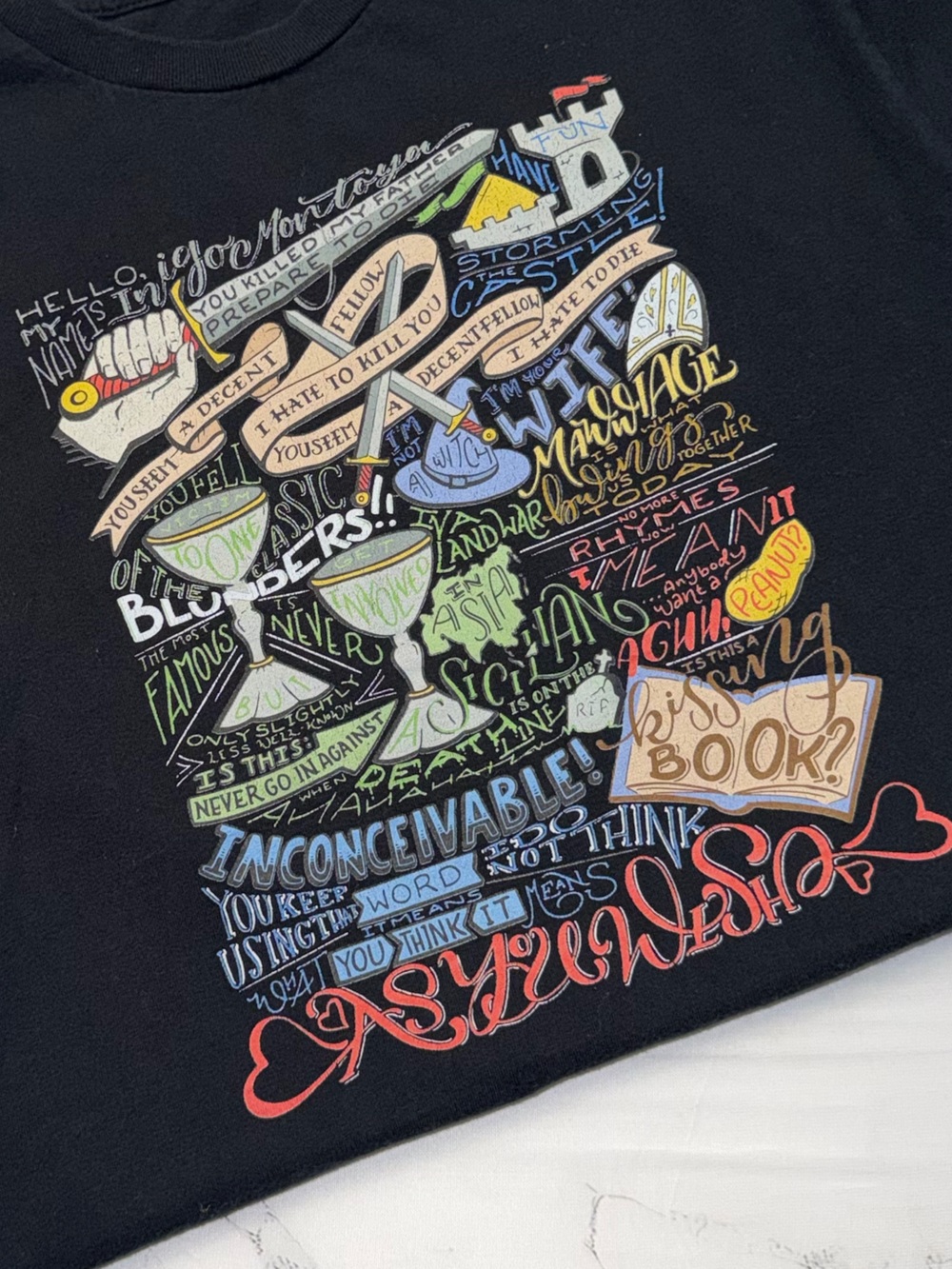THE PRINCESS BRIDE Graphic Tee with Colorful Quotes & Book Themed Design ⚔️